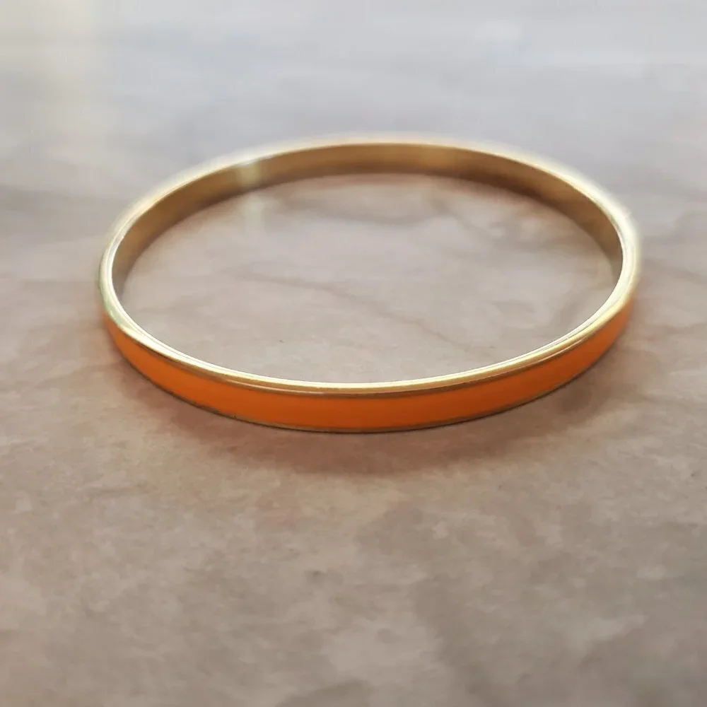🧡 Vintage 2000's 00's Y2K J.Crew bright Orange Enamal Skinny Bangle Bracelet 🧡 - Picture 4 of 9